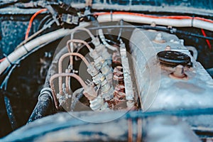 Old off-road car engine with a close view