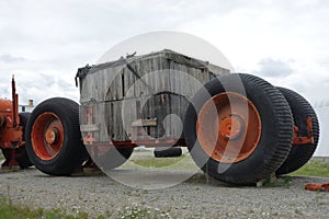 An old off-road trailer with tundra tires.