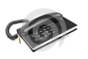 Old office desktop phone with phonebook