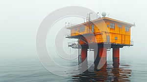old oil drilling platform at sea