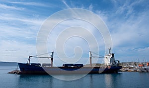 Old oil tanker moored at harbor Lavrion, Attica, Greece