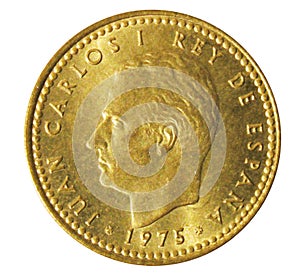 Old one peseta Spanish coin. Obverse