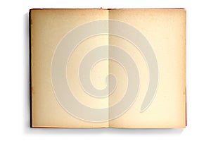 Old open book with empty pages, shot from above to see the double page spread