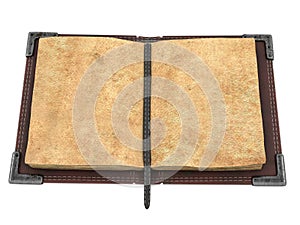 Old open book on isolated white background. 3d illustration