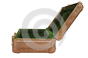 Old open suitcase isolated