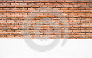 Old orange brick wall and white cement wall texture background