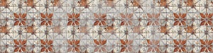 Old orange gray rusty vintage worn shabby tiles stone concrete cement wall texture background banner, Generative Ai