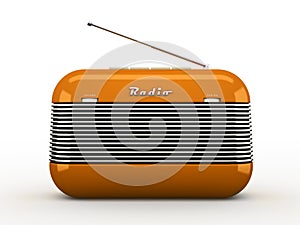 Old orange vintage retro style radio receiver on white