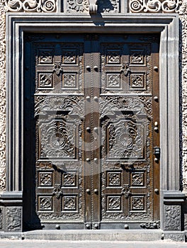 Old ornate colonial door in Arequipa, Peru