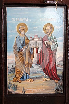 Old orthodox Icon of the apostles Saint Peter and Saint Paul