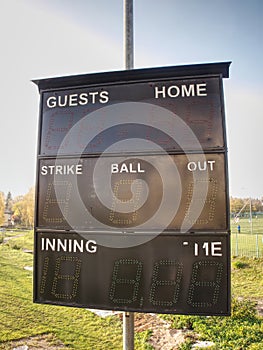 Old outdoor digital score board. High power led