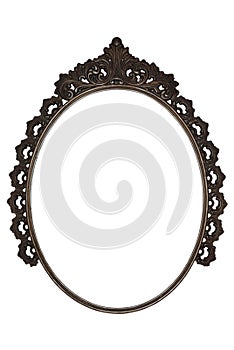 Old oval picture frame metal worked on white background