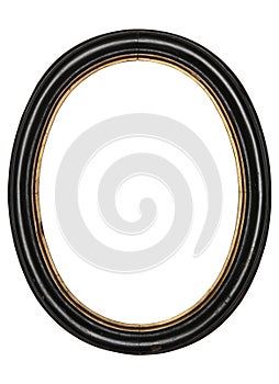 Old oval picture frame wooden isolated white background