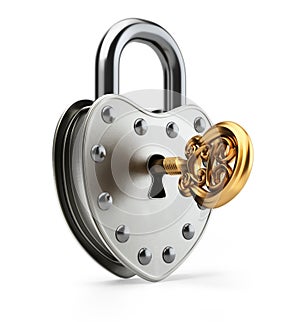 Old padlock with gold key