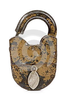 Old padlock isolated on white