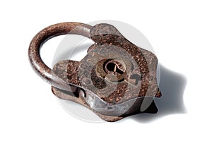 Old padlock isolated on white background