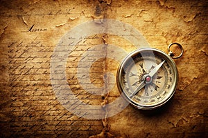 Old Page and Compass - Compass on Old Textured Paper with Copyspace