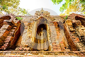 Old pagoda with teak trees in Pa Sak temple