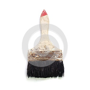 Old paint brush isolated white background
