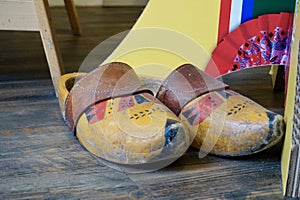 Old painted Dutch wooden clogs