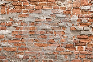 Old painted red brick wall background texture