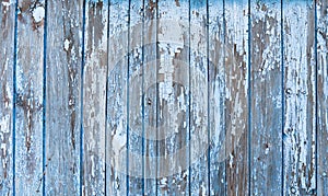 Old painted texture vintage wood background with peeling paint. Painted weathered plain teal blue and white Rustic Wood