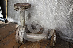 Old pair of iron dumbbells