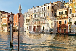 Old palaces and colorful buildings next to the Grand Canal in Venice