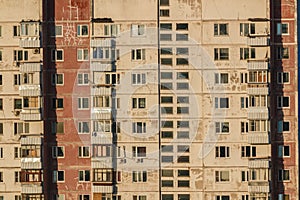 Old panel house. Fragment of the facade