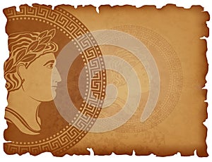 Old paper background with Ancient Roman medallion