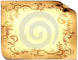 Old paper card, gold paper for writing, or background, illustration, scroll