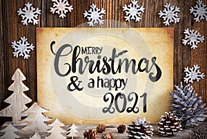 Old Paper With Christmas Decoration, Merry Christmas And Happy 2021