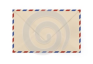 Old paper envelope for letter - front side with stamp.Old yellow paper envelope for letter - American Air Mail style with blue and