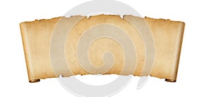 Old paper horizontal banner. Parchment scroll isolated on white