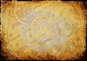 Old paper with motiv of a clockwork as a background photo