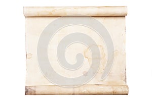 Old paper parchment scroll isolated on white