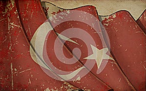 Old Paper Print - Waving Flag of Turkye photo