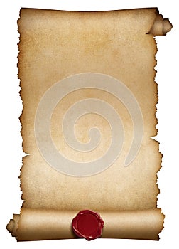 Old paper roll or manuscript with wax seal