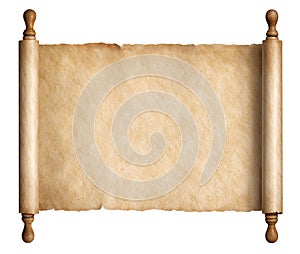 Old paper scroll or ancient parchment isolated on white 3d illustration