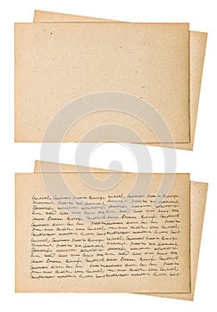 Old paper sheets unreadable handwritten text photo