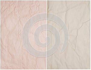 Old Paper Texture. Dusty Pink and Pale Beige Paper Background with Folds and Torns.