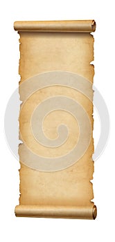 Old paper vertical banner. Parchment scroll isolated on white