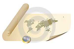 Old parchment map with compass