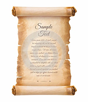 Old parchment paper scroll sheet vintage aged or texture isolated on white background