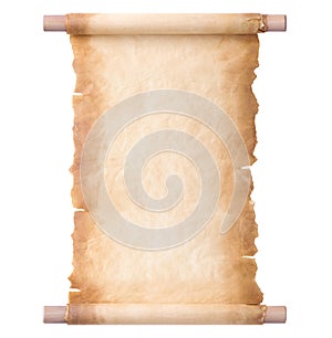 Old parchment paper scroll sheet vintage aged or texture isolated on white background