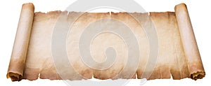 Old parchment paper scroll sheet vintage aged or texture isolated on white background