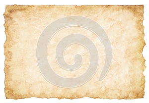 Old parchment paper sheet vintage aged or texture isolated on white background