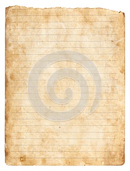 Old parchment paper sheet vintage aged or texture isolated on white background