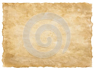 Old parchment paper sheet vintage aged or texture isolated on white background