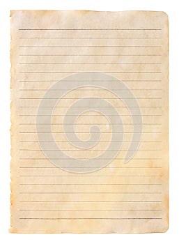 Old parchment paper sheet vintage aged or texture isolated on white background